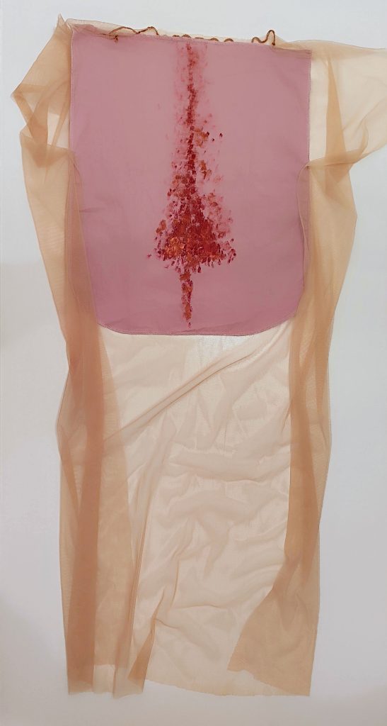 female handpainted dress. Pink and red.