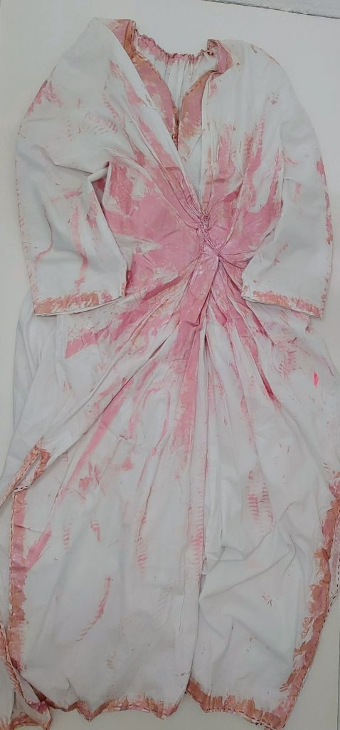 female white, pink painted dress